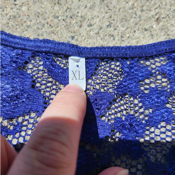 Women's Blue Boho Floral Lace Shift Dress XL V-Neck Twee Coquette Whimsygoth - Picture 7 of 8